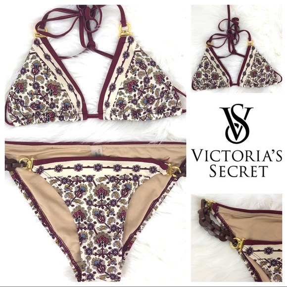 Victoria's Secret Other - Victoria’s Secret Swim Bikini Burgundy Floral Sz S